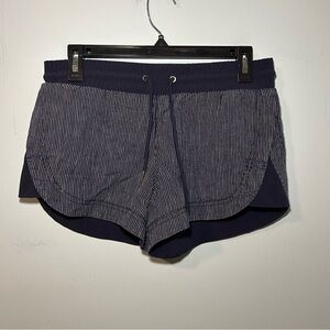 Athleta Navy Blue Pinstriped Linen Blend Bali Beachside Athletic Shorts Size 2